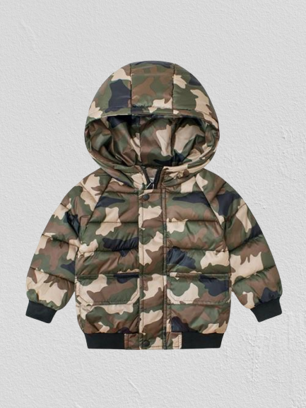 Fall Toddler Baby Boys Padded Camo Hooded Jacket - dianjiang-