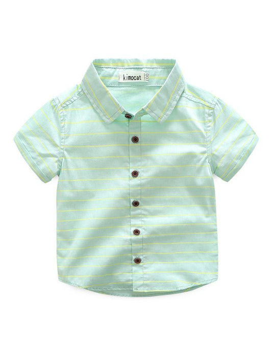 Two-Piece Fashion Toddler Boys Suit Striped Shirt+White Suspender Shorts - dianjiang-