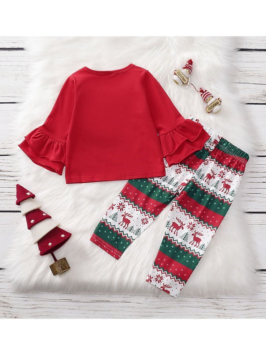 Toddler Girl 2-Piece Jesus Loves You Christmas Outfits Top & Trousers - dianjiang-