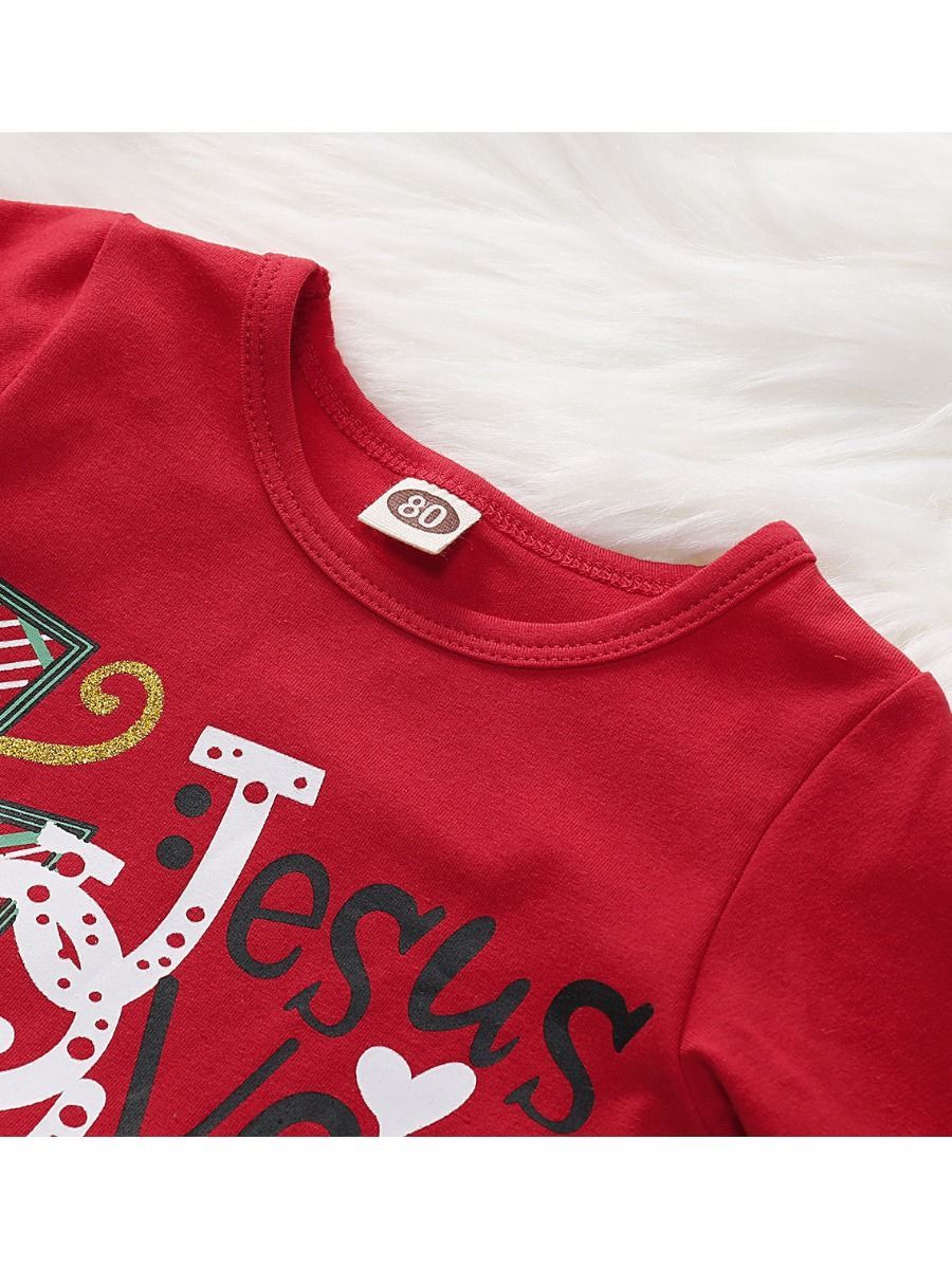 Toddler Girl 2-Piece Jesus Loves You Christmas Outfits Top & Trousers - dianjiang-