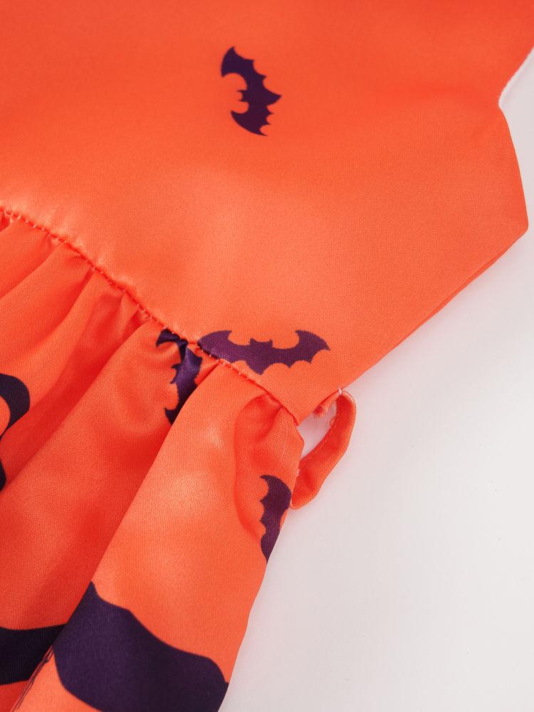 Toddler Girl Halloween Ghost Pumpkin Sleeveless Dress with Belt - dianjiang-