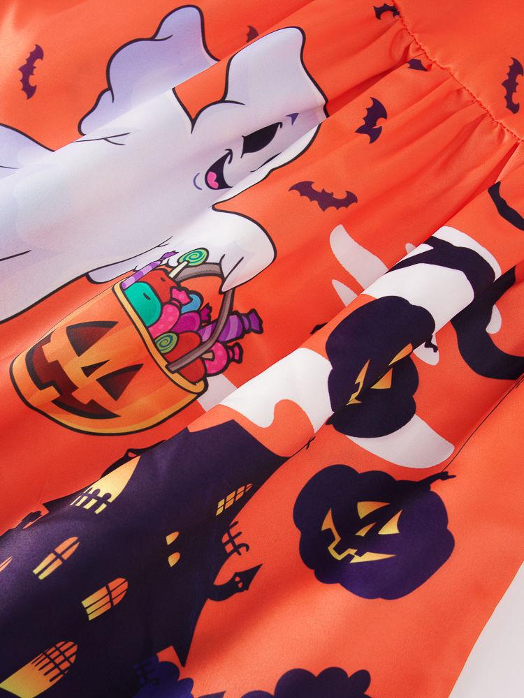 Toddler Girl Halloween Ghost Pumpkin Sleeveless Dress with Belt - dianjiang-