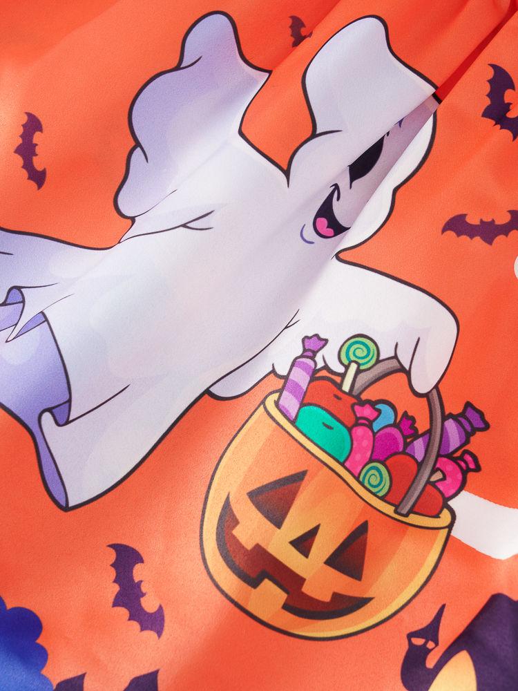 Toddler Girl Halloween Ghost Pumpkin Sleeveless Dress with Belt - dianjiang-