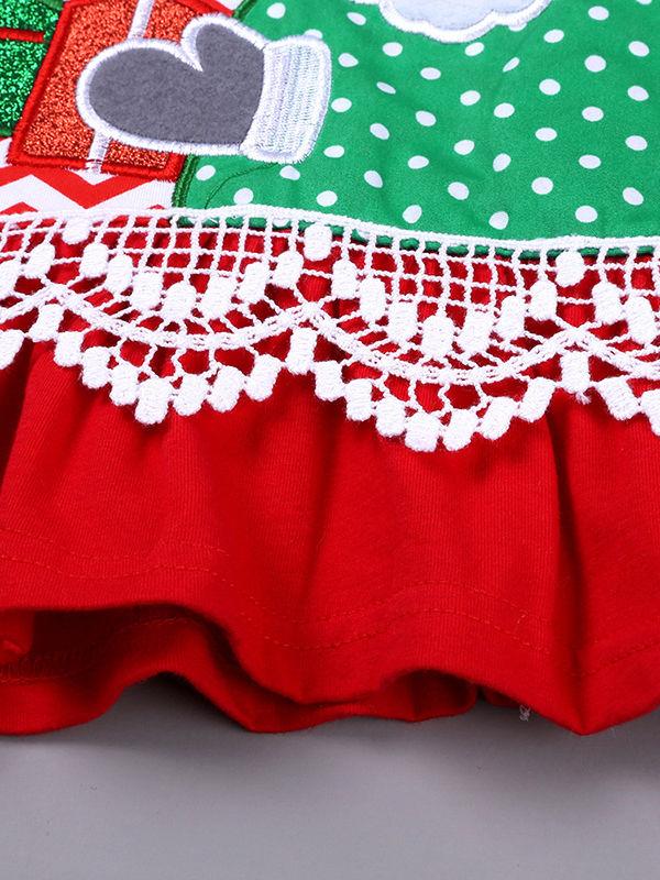Toddler Girl Lace Santa Applique Frilled Dress - dianjiang-