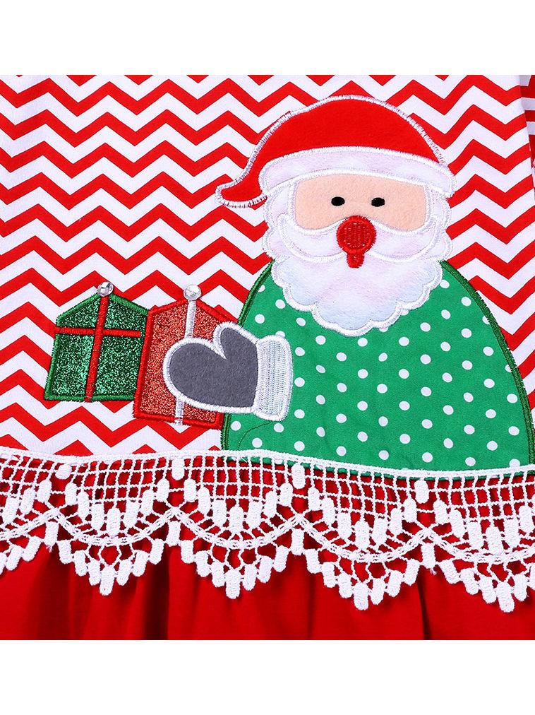 Toddler Girl Lace Santa Applique Frilled Dress - dianjiang-