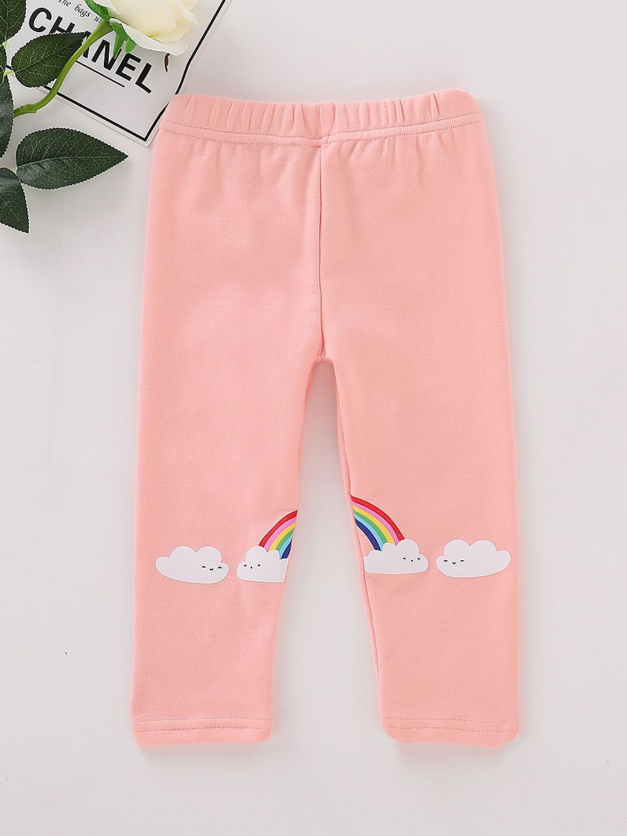 Toddler Girl Kids Adorable Cloud Rainbow Pink Leggings Pants - dianjiang-