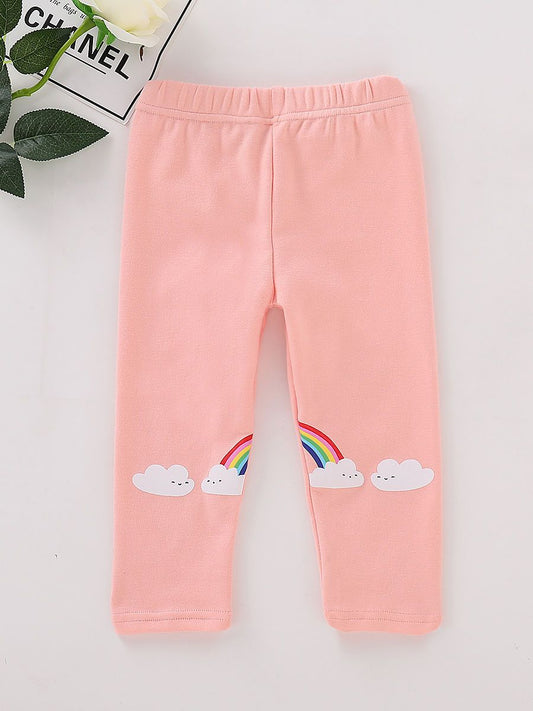 Toddler Girl Kids Adorable Cloud Rainbow Pink Leggings Pants - dianjiang-
