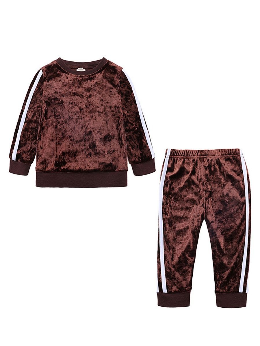 4 Colors Indoor Toddler Kids Baby Spring Striped 2-piece Velvet Clothes Set Jumper and Pants - dianjiang-