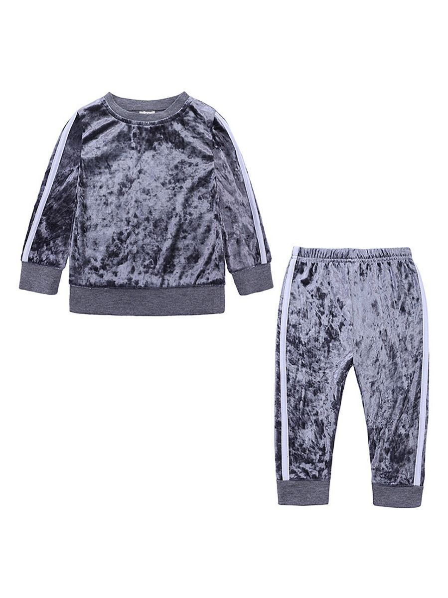 4 Colors Indoor Toddler Kids Baby Spring Striped 2-piece Velvet Clothes Set Jumper and Pants - dianjiang-