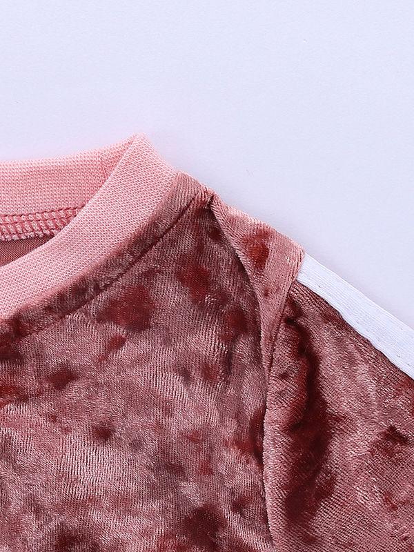 4 Colors Indoor Toddler Kids Baby Spring Striped 2-piece Velvet Clothes Set Jumper and Pants - dianjiang-