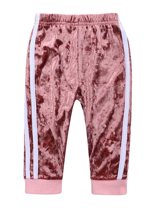 4 Colors Indoor Toddler Kids Baby Spring Striped 2-piece Velvet Clothes Set Jumper and Pants - dianjiang-