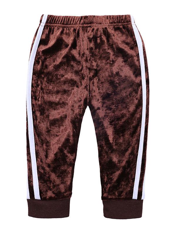 4 Colors Indoor Toddler Kids Baby Spring Striped 2-piece Velvet Clothes Set Jumper and Pants - dianjiang-