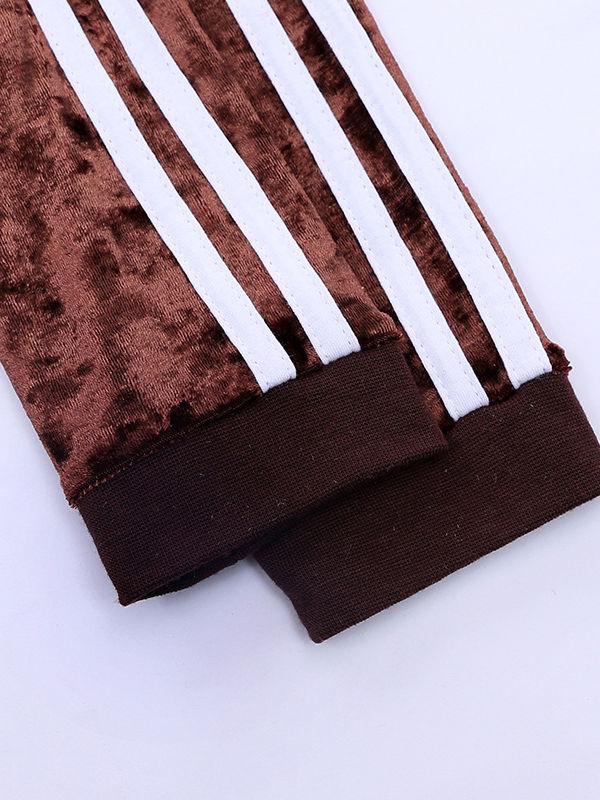 4 Colors Indoor Toddler Kids Baby Spring Striped 2-piece Velvet Clothes Set Jumper and Pants - dianjiang-