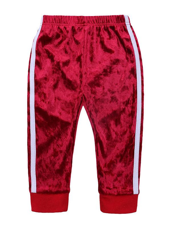 4 Colors Indoor Toddler Kids Baby Spring Striped 2-piece Velvet Clothes Set Jumper and Pants - dianjiang-