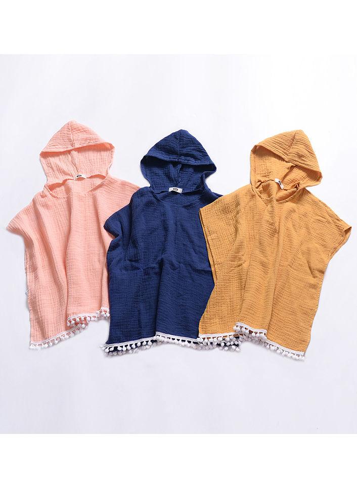 Toddler Kids Baby Summer Beach Wear Hooded Trimmed Poncho - dianjiang-