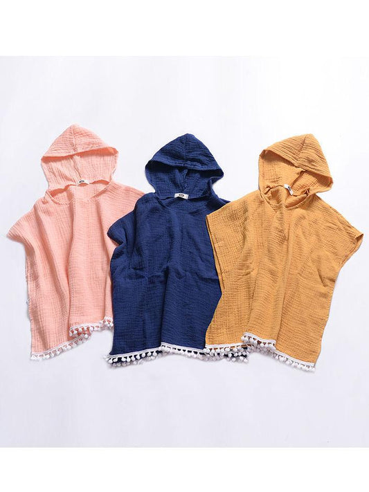 Toddler Kids Baby Summer Beach Wear Hooded Trimmed Poncho - dianjiang-