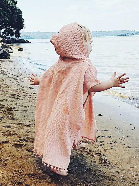 Toddler Kids Baby Summer Beach Wear Hooded Trimmed Poncho - dianjiang-