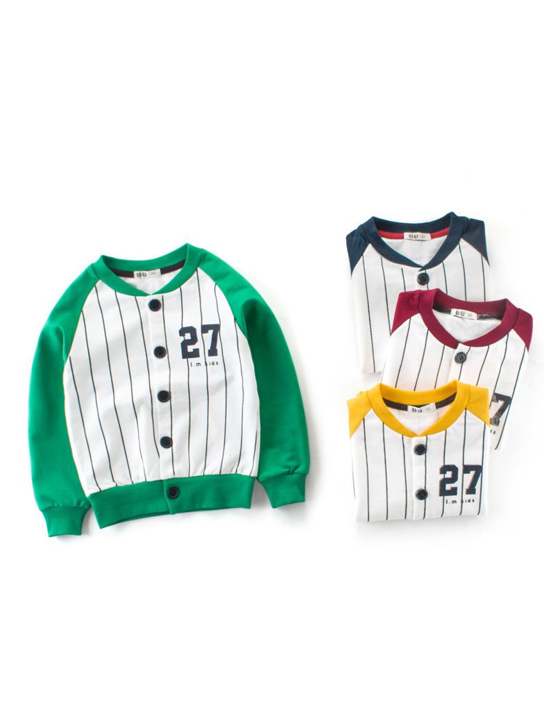 5 Colors Stylish 27 Print Buttoned Striped French Terry Jacket Long Sleeve Toddler Kids Sportswear - dianjiang-