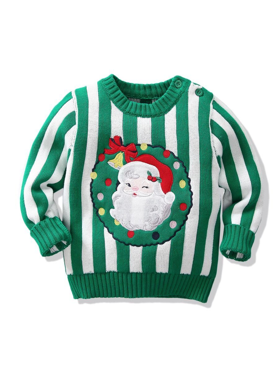 Toddler Kids Unisex Santa Crochet Sweater Red/Green - dianjiang-