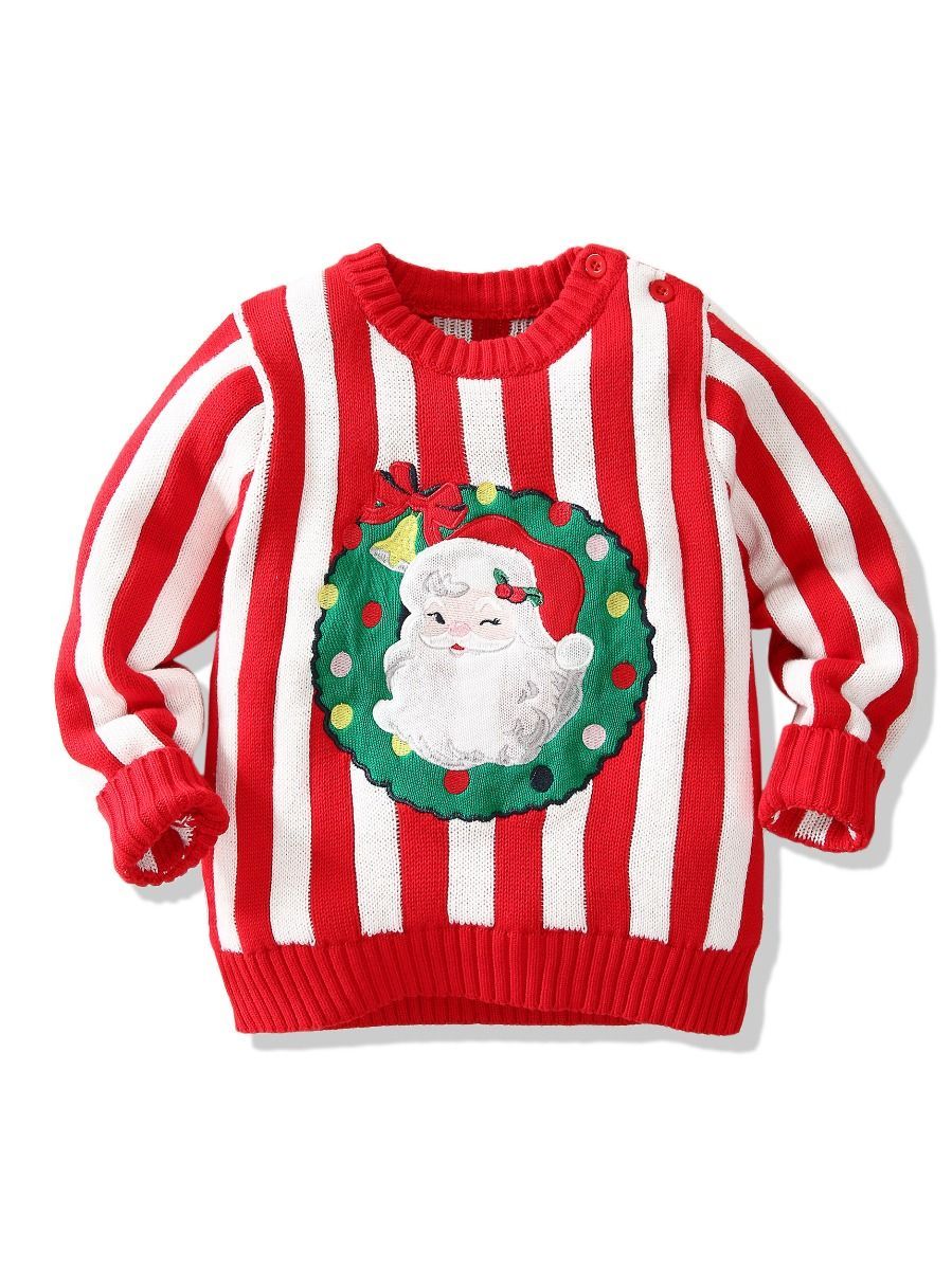 Toddler Kids Unisex Santa Crochet Sweater Red/Green - dianjiang-