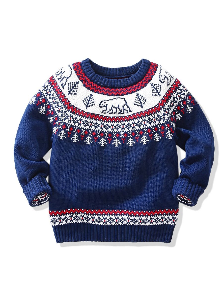 Toddler Little Boys White Bear Xmas Tree Crochet Sweater - dianjiang-