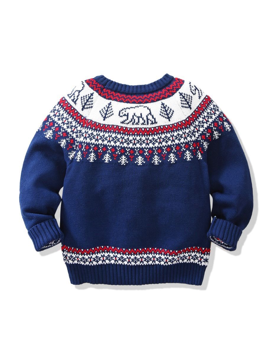 Toddler Little Boys White Bear Xmas Tree Crochet Sweater - dianjiang-