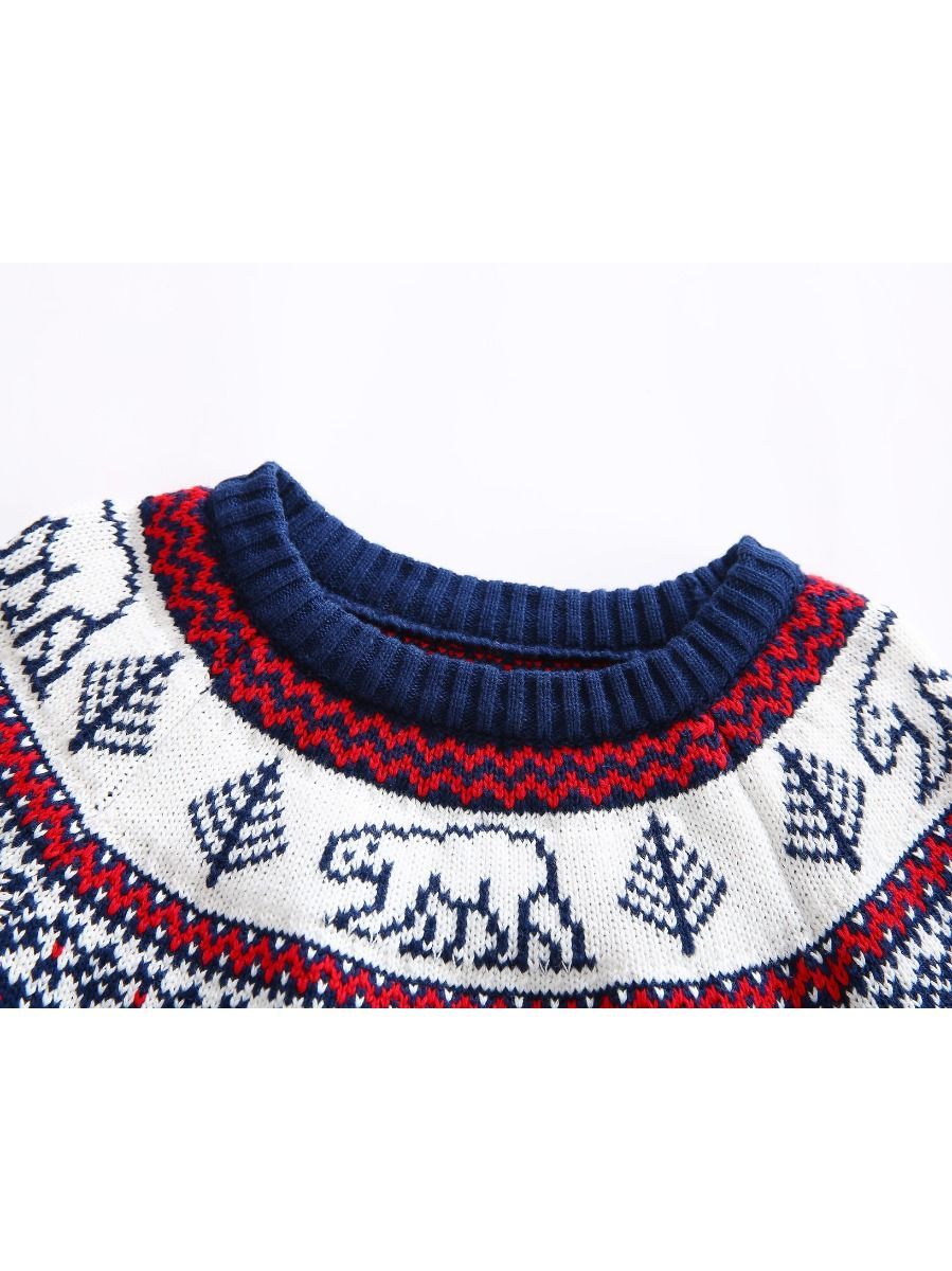 Toddler Little Boys White Bear Xmas Tree Crochet Sweater - dianjiang-