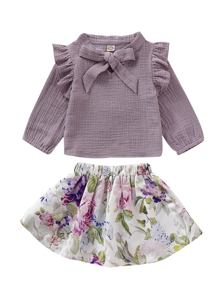 Trendy Baby Girl Fall 2-Piece Set Bow-Tie Muslin Top & Skirt - dianjiang-