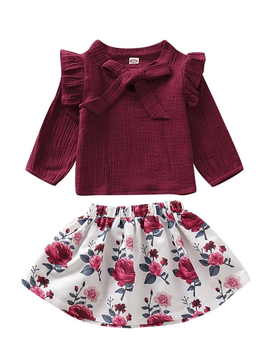 Trendy Baby Girl Fall 2-Piece Set Bow-Tie Muslin Top & Skirt - dianjiang-