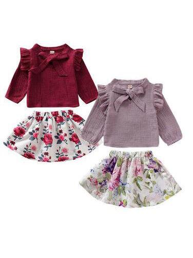 Trendy Baby Girl Fall 2-Piece Set Bow-Tie Muslin Top & Skirt - dianjiang-
