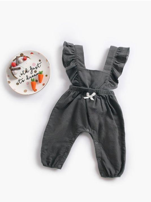Trendy Baby Girls Suspender Solid Color Long Sleeve Jumpsuit - dianjiang-