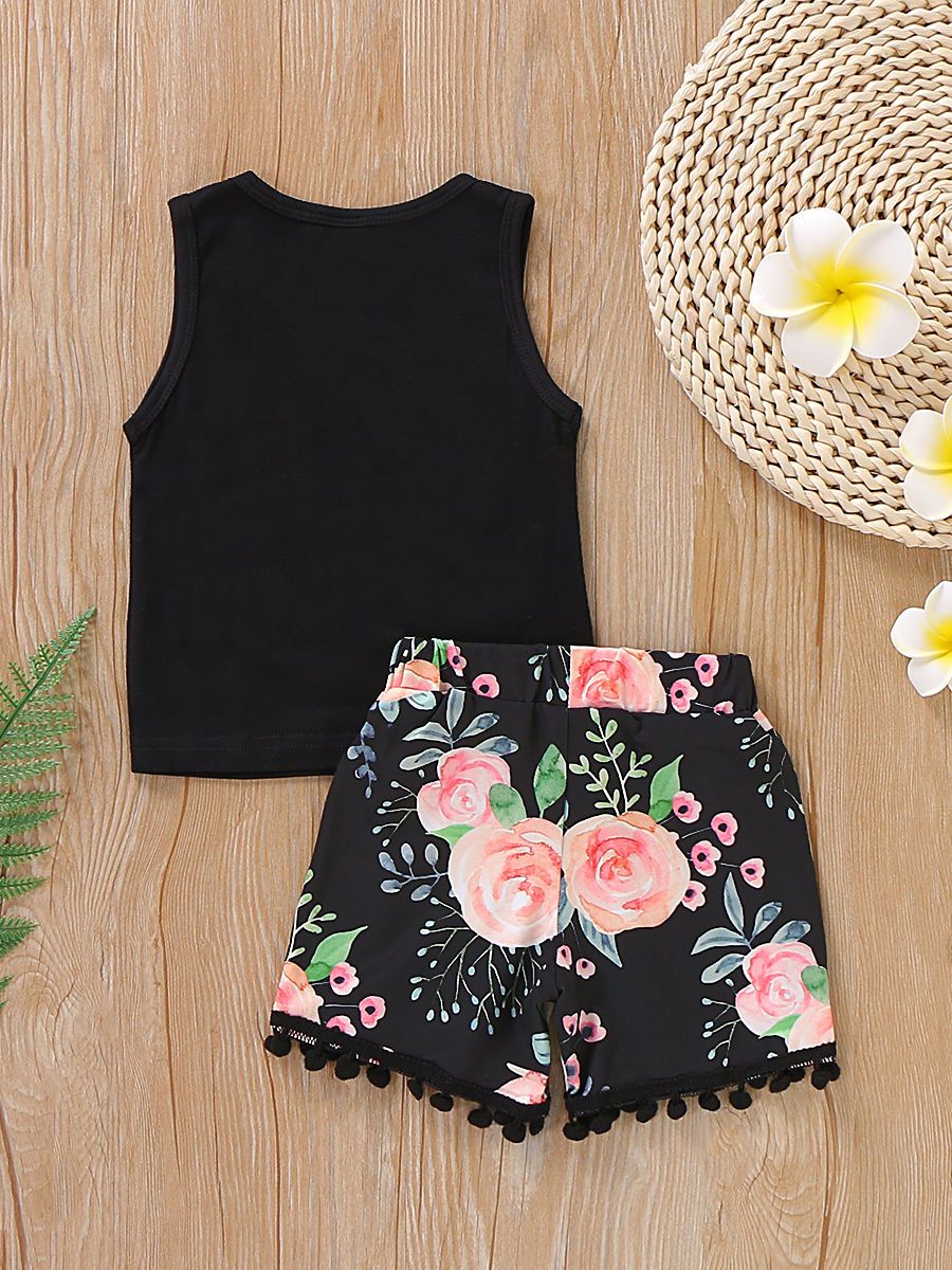 Trendy Baby Toddler Girl Letters Vest + Floral Shorts 2-Piece Clothes Set - dianjiang-