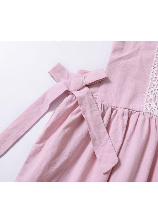 Trendy Bowknot Toddler Girl Pink  Sleeveless Lace Dress - dianjiang-