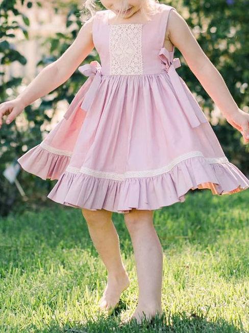 Trendy Bowknot Toddler Girl Pink  Sleeveless Lace Dress - dianjiang-