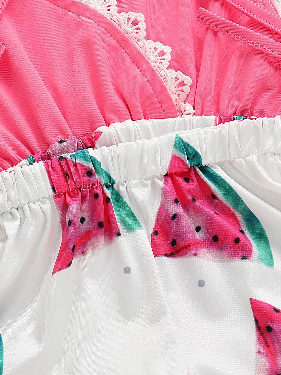 Trendy Infant Baby Girl Summer Lace Trimmed Watermelon Jumpsuit - dianjiang-