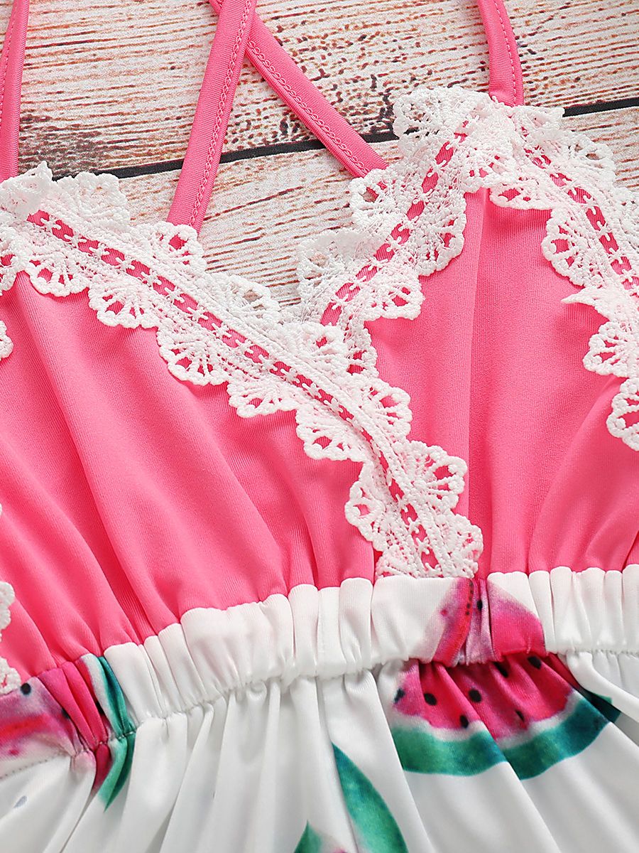 Trendy Infant Baby Girl Summer Lace Trimmed Watermelon Jumpsuit - dianjiang-