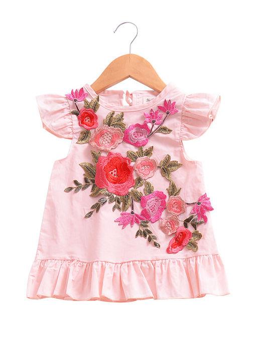 Trendy Little Girl 3D-Flowers Pink Summer Dress - dianjiang-
