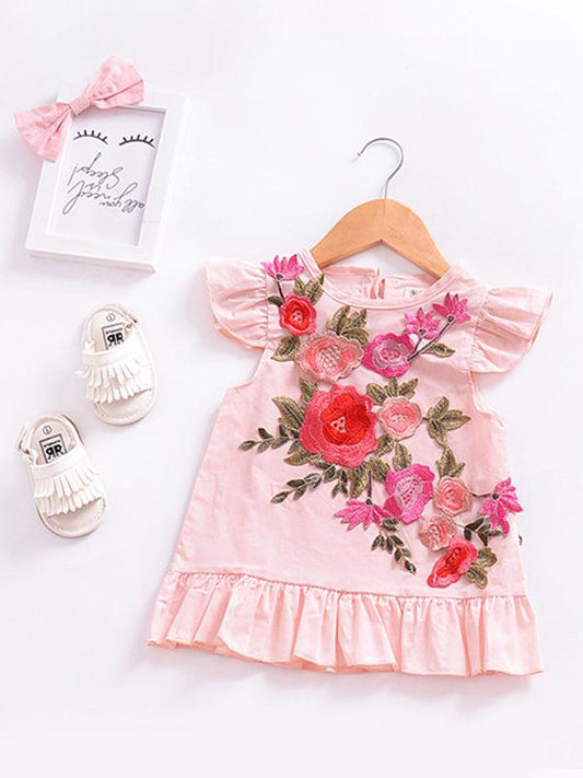 Trendy Little Girl 3D-Flowers Pink Summer Dress - dianjiang-
