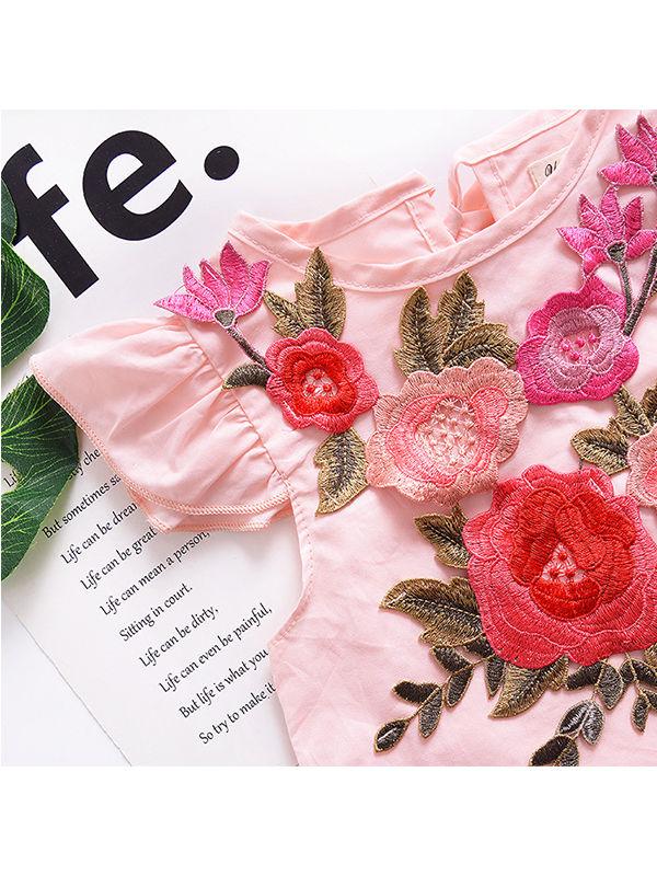 Trendy Little Girl 3D-Flowers Pink Summer Dress - dianjiang-