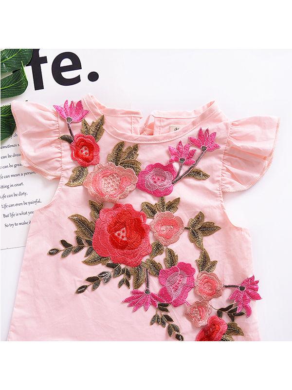 Trendy Little Girl 3D-Flowers Pink Summer Dress - dianjiang-