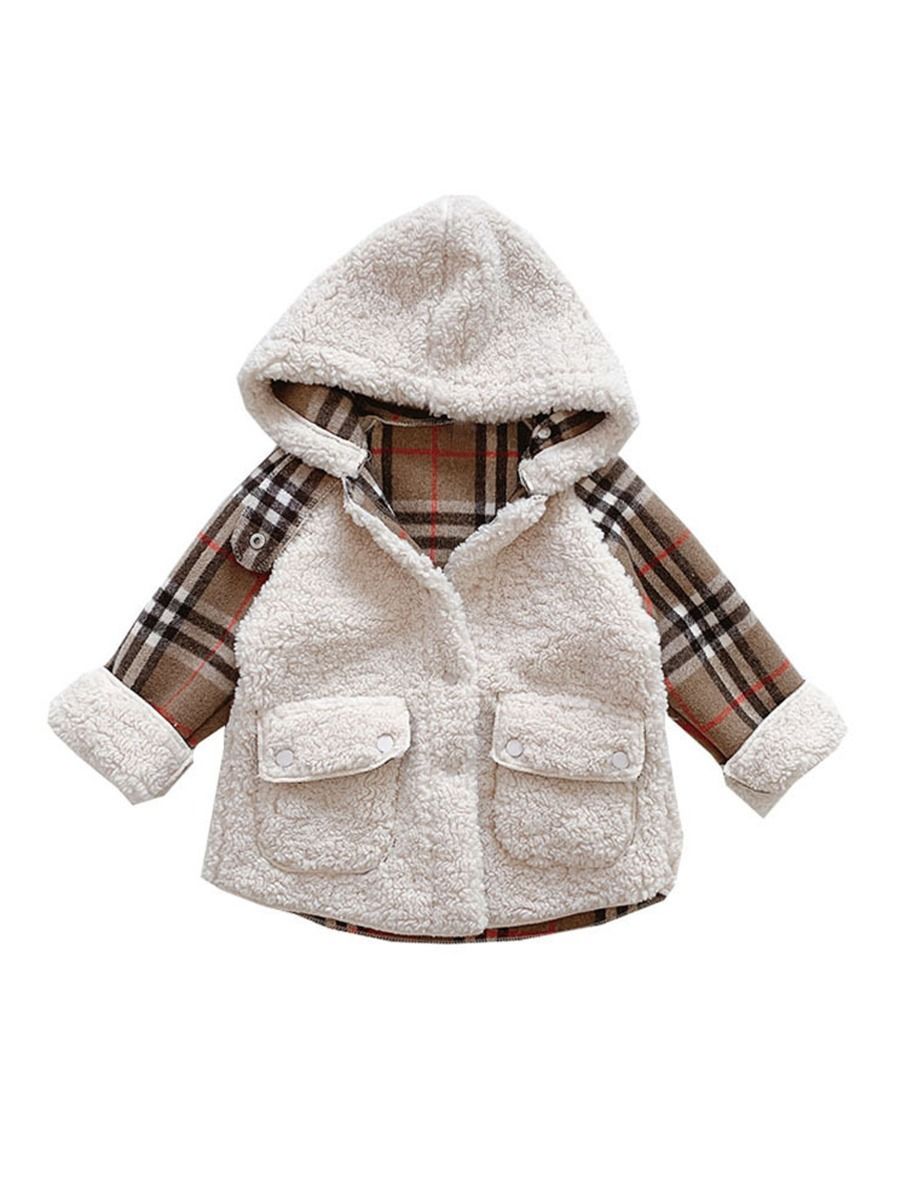 Trendy Little Girl Berber Fleece Checked Hooded Jacket - dianjiang-