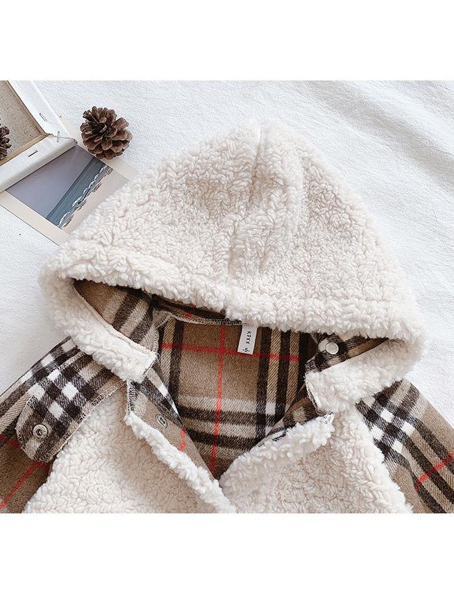 Trendy Little Girl Berber Fleece Checked Hooded Jacket - dianjiang-