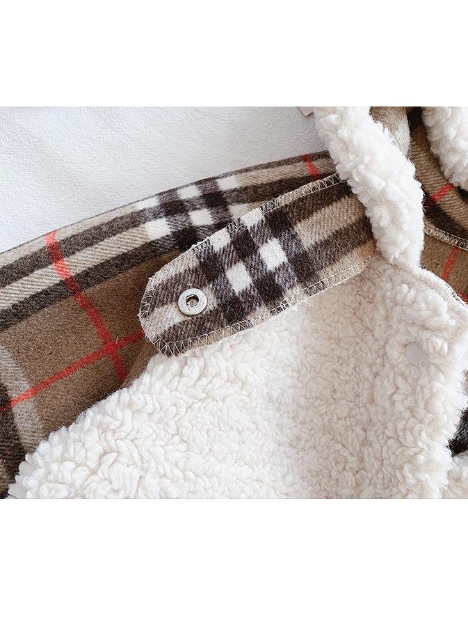 Trendy Little Girl Berber Fleece Checked Hooded Jacket - dianjiang-