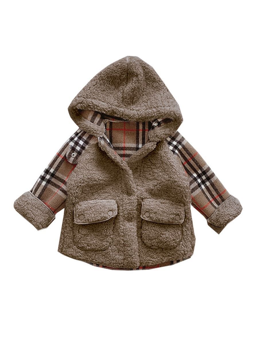 Trendy Little Girl Berber Fleece Checked Hooded Jacket - dianjiang-