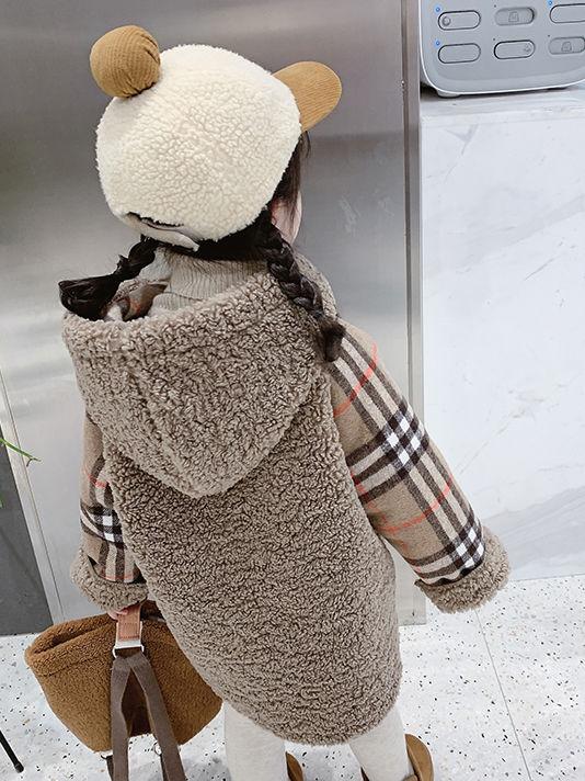 Trendy Little Girl Berber Fleece Checked Hooded Jacket - dianjiang-