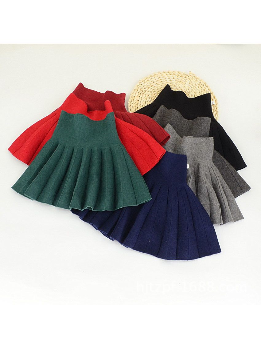 Trendy Little Girl Solid Color Knitted Pleated Skirt - dianjiang-