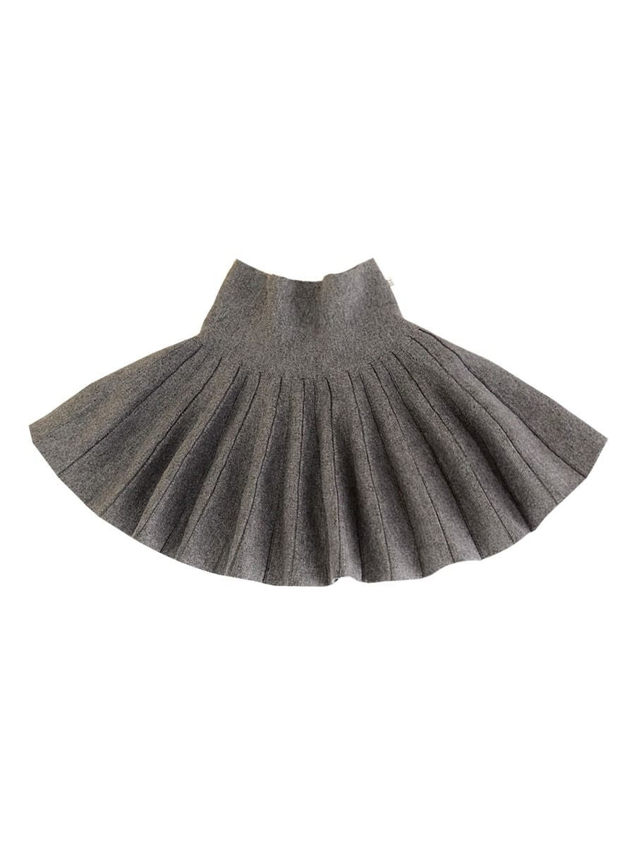 Trendy Little Girl Solid Color Knitted Pleated Skirt - dianjiang-