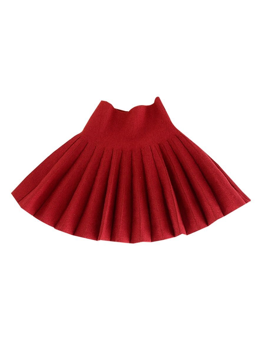 Trendy Little Girl Solid Color Knitted Pleated Skirt - dianjiang-
