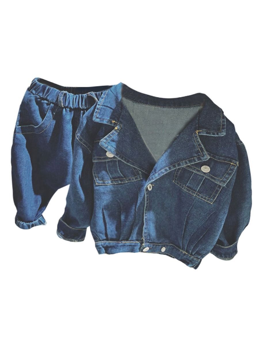 Trendy Toddler Big Boy Blue Denin Jacket Matching Jeans - dianjiang-