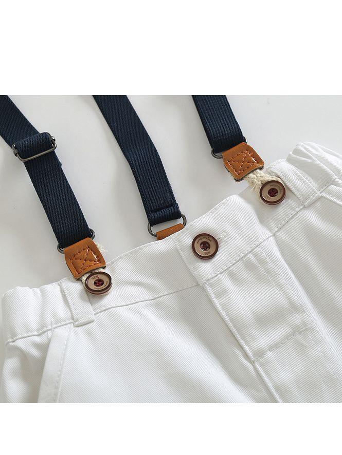 Two-Piece Fashion Toddler Boys Suit Striped Shirt+White Suspender Shorts - dianjiang-